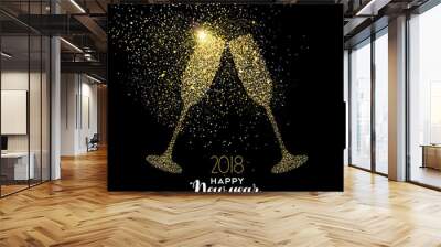 Happy New Year party drink gold glitter dust card Wall mural