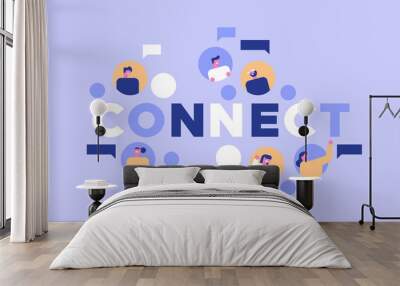 Happy people group connect on social media Wall mural