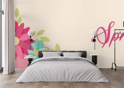 Hello spring cute flower banner for nature season Wall mural