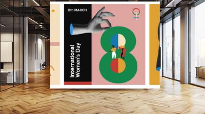 International Womens Day 8th march in retro collage vector illustration set Wall mural