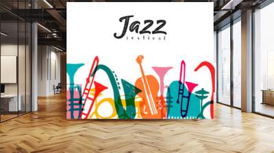 Jazz music instrument doodle cartoon banner Wall mural