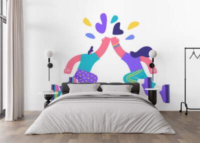 Man and woman fist bump cartoon isolated Wall mural