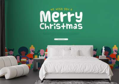 Merry Christmas diverse people crowd web template Wall mural