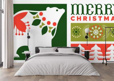 Merry Christmas flat folk art polar bear banner Wall mural