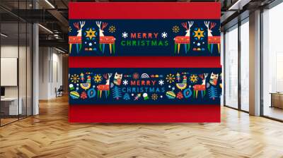 Merry Christmas folk animal banner cartoon set Wall mural