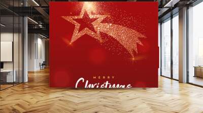 Merry Christmas gold glitter star greeting card Wall mural