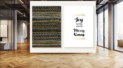 Merry christmas joy card set pattern gold tribal Wall mural