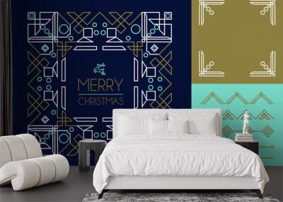 Merry christmas mono line set ornament frame deco Wall mural