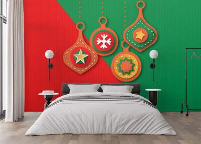 Merry Christmas paper cut bauble ornament card Wall mural