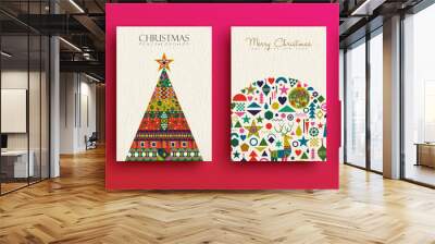 Merry Christmas retro folk art card collection Wall mural