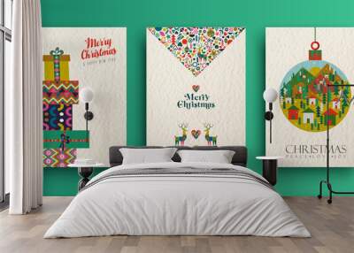 Merry christmas vintage folk card collection Wall mural