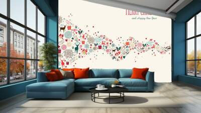 merry christmas wave composition greeting card Wall mural