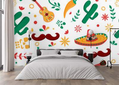 Mexican party icon seamless pattern background Wall mural