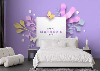 Mother's day papercut nature card template frame Wall mural