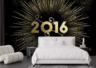 New Year 2016 gold firework greeting card Wall mural