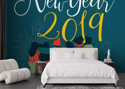 New Year 2019 friend people group greeting card Wall mural