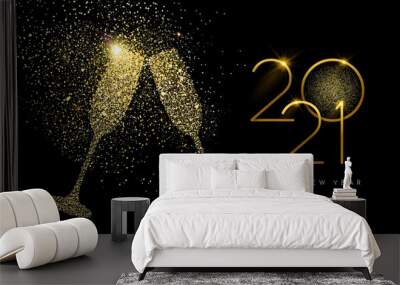 New Year 2021 gold glitter champagne toast card Wall mural