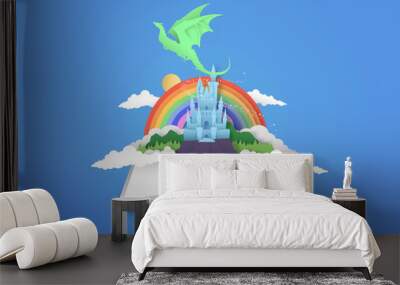 Open book of 3d papercut magic fantasy story Wall mural