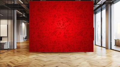 Red Russia background pattern with icons Wall mural