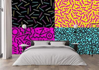 Retro 80s seamless pattern background set Wall mural