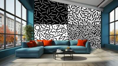 retro line geometry pattern set in black and white Wall mural