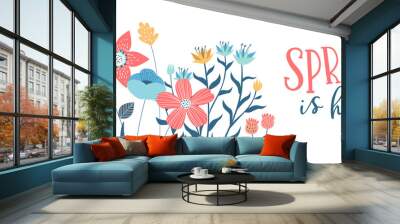 Spring season card of hand drawn cute flowers Wall mural