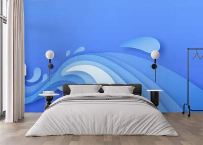 Tap water flow in blue papercut background Wall mural