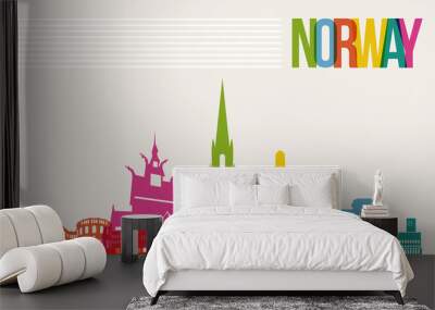 Travel Norway destination landmarks skyline background Wall mural