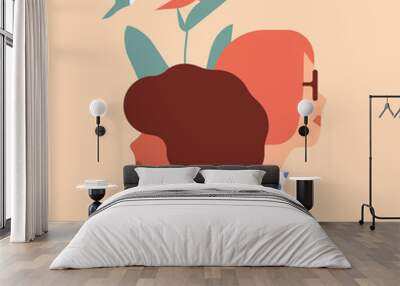 Two women together flower bird cartoon isolated Wall mural