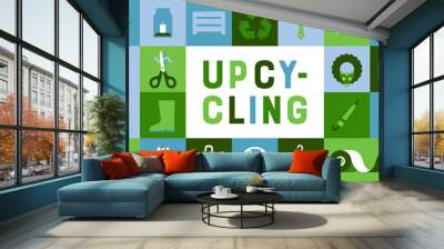 Upcycling green flat geometric cartoon icon banner Wall mural