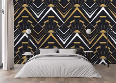 Vintage art deco gold geometric seamless pattern Wall mural