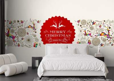 vintage christmas reindeer greeting card Wall mural