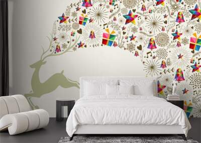 Vintage Christmas reindeer jumping Wall mural