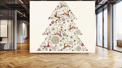 Vintage Christmas tree greeting card Wall mural