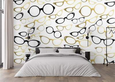 Vintage hipster glasses seamless pattern gold Wall mural