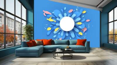 Water splash paper cut template with colorful fish Wall mural