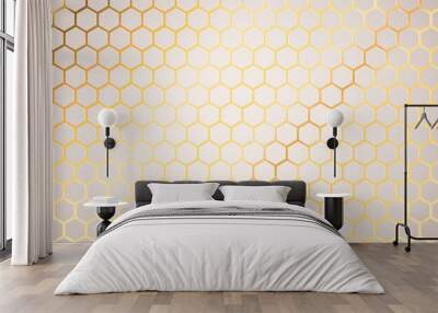 White hexagon honeycomb 3d gold background Wall mural