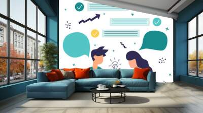 Woman and man on phone for teamwork concept Wall mural