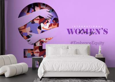 Women's Day two hands embrace female symbol concept card Wall mural