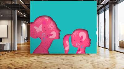 Womens Day banner of young and old women head Wall mural