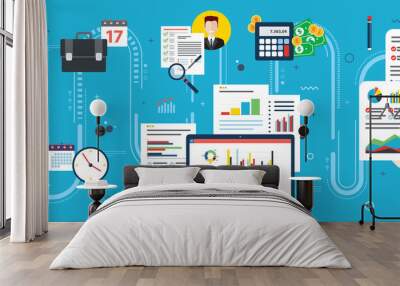 Financial investment, analytics with growth report. Wall mural