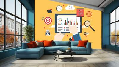 Flat design vector illustration concept of financial investment, analytics with growth report. Wall mural