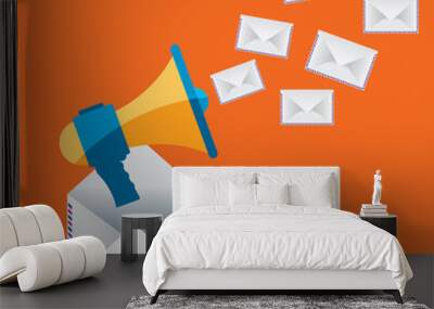 Megaphone and letter envelopes, communication by email marketing Wall mural