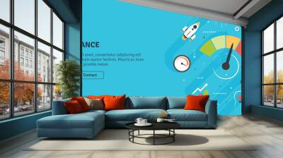 Performance and efficiency, growth in business and speed for success in startup or new business. Increase in finance. Internet banner concept in flat design vector illustration in blue background. Wall mural