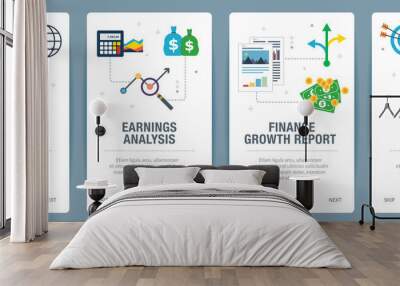 Vector set of vertical web banners with stock market investment, earnings analysis, finance growth, report analysis. Vector banner template for website and mobile app development with icon set. Wall mural