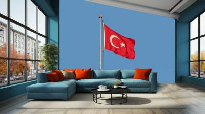 The flag of Republic of Turkiye with a white crescent and a star on red background Wall mural