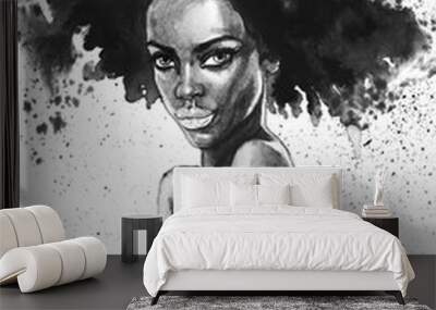 Watercolor fashion portrait Wall mural