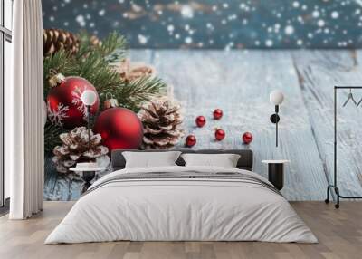 Christmas winter background Festive composition with  gifts box ornament pine fir brance blurred background Merry Christmas happy new year greeting card copy-space
 Wall mural