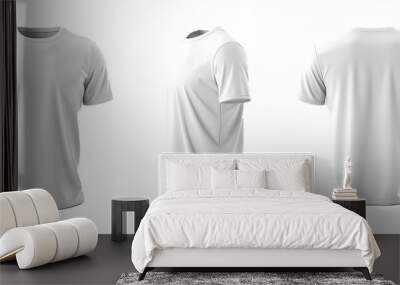 3D mock up white t-shirt. front view, side view and background view transparent PNG Wall mural