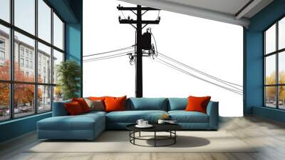 black silhouette electric pole on white background Wall mural